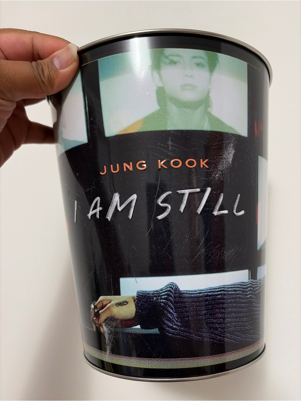 'I Am Still' JUNG KOOK POPCORN TIN Media Art Can Black with Orange Accent
